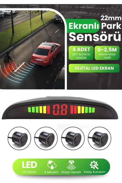 Kingstar 22 Mm Dijital Ekranlı Siyah Araç Park Sensörü Ses Ikazlı Sensör Göz