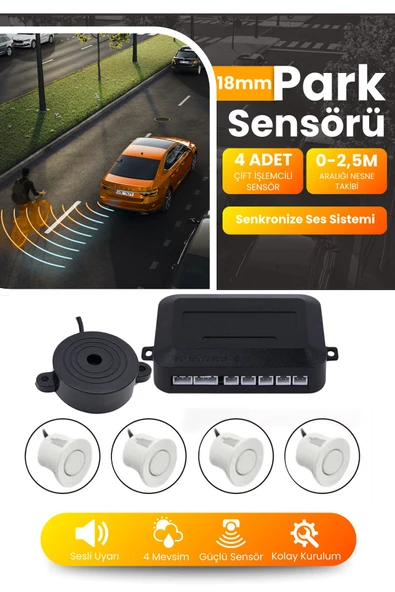 Kingstar 18 Mm Beyaz Araç Park Sensörü Ses Ikazlı Sensör Göz