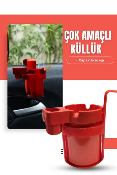 Kingstar Kırmızı Araç içi Askılıklı Çakmaklık Bölmeli Soda Açacaklı Poşet Askılı Küllük