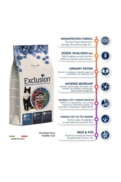 Düşük Tahıllı Monoprotein Sığır Etli Ve Narlı Kısırlaştırılmış Kedi Maması 12 Kg - 2