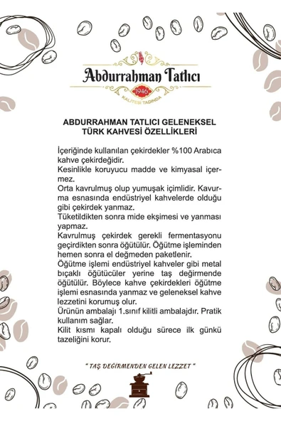 Abdurrahman Tatlıcı Geleneksel Türk Kahvesi 100 gr  4  Adet - Resim 3