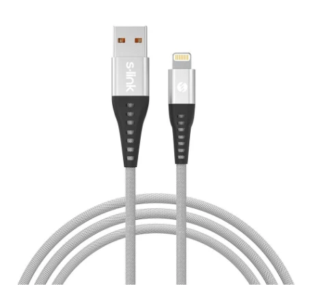 S-Link SL-STM60T 3A Fast Şarj Apple Lightning Gri Data + Sarj Kablosu Uyumlu
