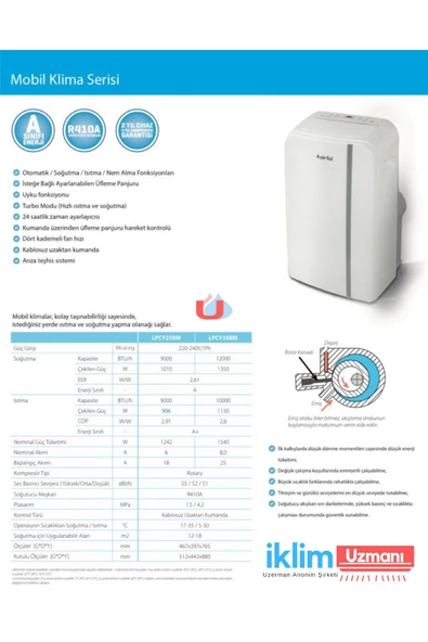 Airfel 12000 Btu Mobil Klima, (MONTAJ GEREKMEZ, TAK KULLAN) Isıtma Ve Soğutma Lpcy35bm A - 4