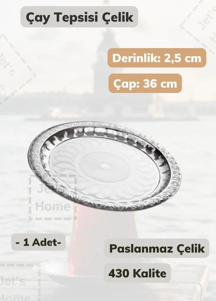 Çelik Çay Tepsisi 36 cm Paslanmaz Çelik Tepsi