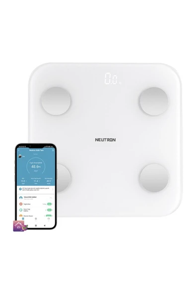 NEUTRON Yağ Ölçer Fonksiyonlu Baskül Akıllı Bluetooth Tartı - Beyaz
