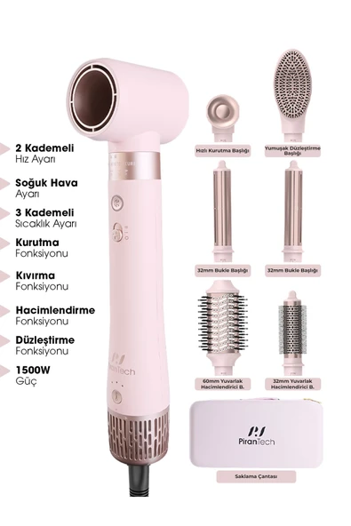 Pirantech Ks-611 Style-airwrap 6 Başlıklı Saç Şekillendirme Ve Kurutma Seti - Bukle, Hacim, Hızlı Kurutma