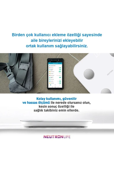 NEUTRON Yağ Ölçer Fonksiyonlu Baskül Akıllı Bluetooth Tartı - Beyaz - 4