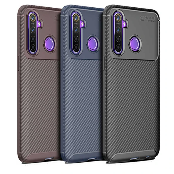 Realme 5 Pro Karbon Desenli Negro Silikon Kılıf ürün görseli 1