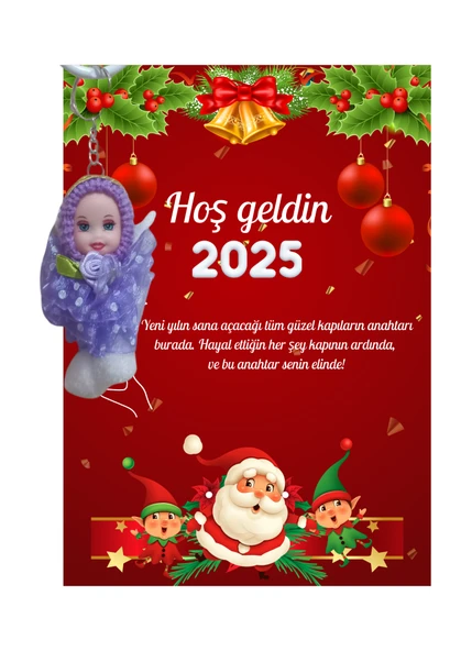 Yeni Yıl Noel Baba Kart Üzerinde Anahtarlık (Kişiye Özel Yazı Yazdırılabilir) Tütü Bebek  5 Adet - 4
