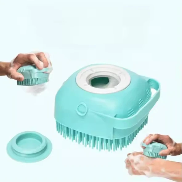 Şampuan Hazneli Kedi ve Köpek Evcil Hayvan Yıkama Fırçası Silikon Duş Temizlik Fırçası Pratik Hızlı Köpürtme - 4