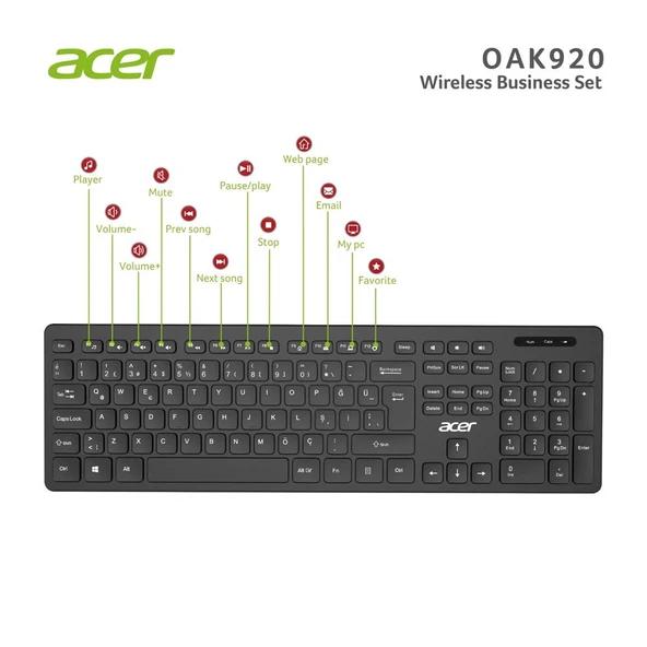 Acer OAK-920 Siyah Kablosuz Klavye 2.4Ghz Caps Lock (Smart Tv- Wifi) - 2