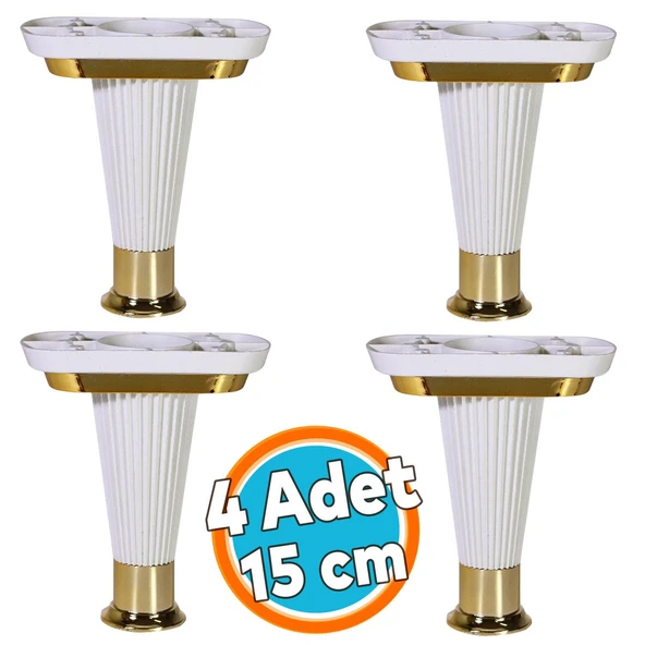 (4 ADET) Mobilya Kanepe Koltuk Ünite Ayağı 15 Cm Beyaz Gold Baza Yükseltici Ayakları ürün görseli