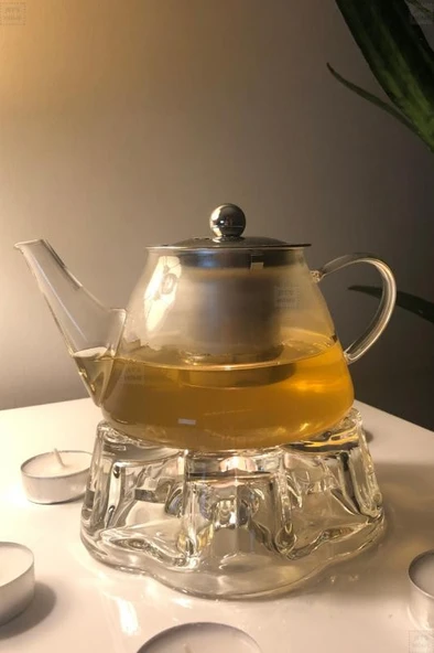2’li Set Cam Demlik ve Cam Isıtıcı Süzgeçli Demlik 500 ml Bitki Çayı Demliği Borasilikat - 3