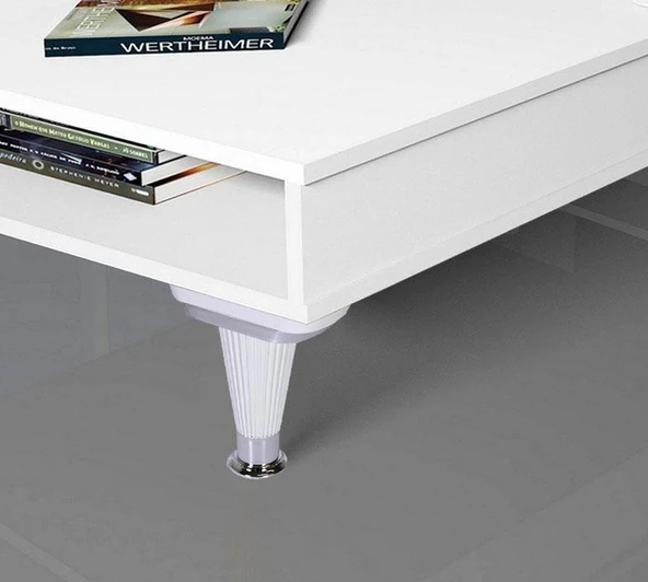 (4 ADET) Mobilya Kanepe Puf Sehpa TV Ünitesi Yükseltici Ayağı Beyaz Krom Baza Ayak 15 Cm - Resim 4