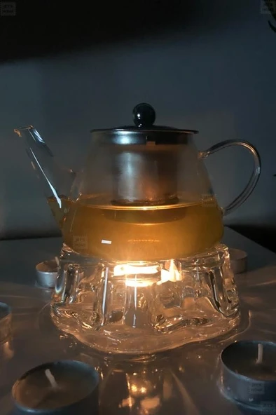 2’li Set Cam Demlik ve Cam Isıtıcı Süzgeçli Demlik 500 ml Bitki Çayı Demliği Borasilikat - 4