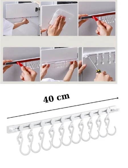 Yapışkan Veya Vida Sabitlemeli Hareketli 10 Kancalı Askı Mutfak Banyo Elbise Askısı - 3