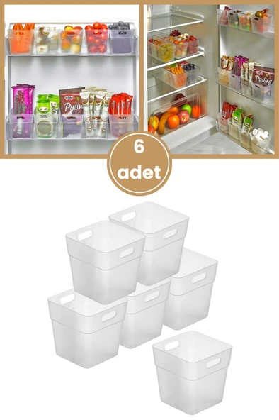 Flora 6 Adet Buzdolabı Kapak Raf Düzenleyici, Mutfak Banyo Çekmece İçi Mini Organizer Kutu 6’lu Set