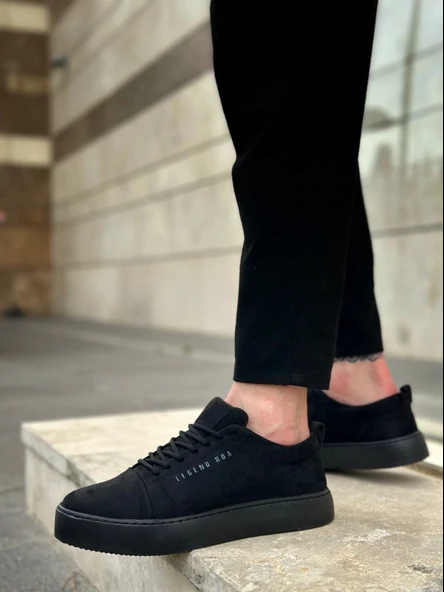 ET0104 Bağcıklı Siyah Süet Spor Klasik Erkek Ayakkabı - Resim 2