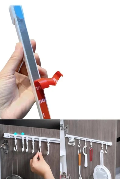 Yapışkan Veya Vida Sabitlemeli Hareketli 10 Kancalı Askı Mutfak Banyo Elbise Askısı - 4