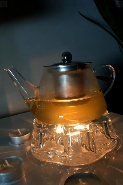 2’li Set Cam Demlik ve Cam Isıtıcı Süzgeçli Demlik 500 ml Bitki Çayı Demliği Borasilikat - 6