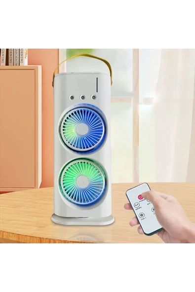 Inovaxis Buharlı Çift Pervaneli Işıklı Vantilatör Uzaktan Kumandalı Taşınabilir Şarjlı Midi Fan - 2