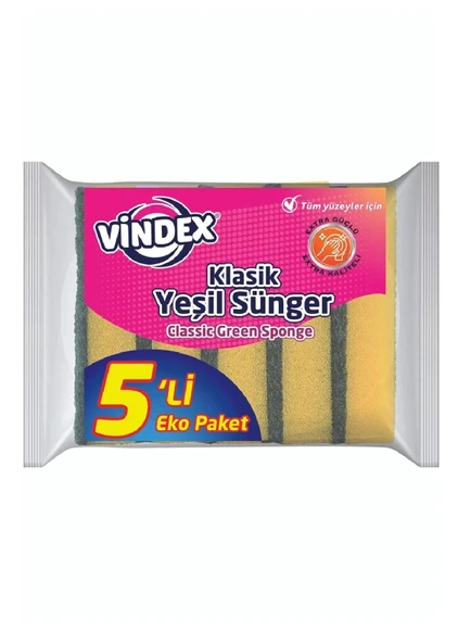 Vindex Klasik Yeşil Sünger Düz 5li 1011108