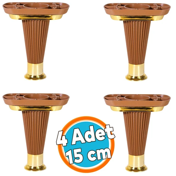 (4 ADET) Mobilya Kanepe Koltuk Konsol Ünite Ayağı 15 Cm Kahve Gold Baza Yükseltici Ayakları ürün görseli