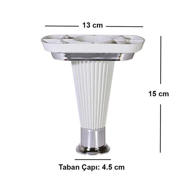 (4 ADET) Mobilya Kanepe Puf Sehpa TV Ünitesi Yükseltici Ayağı Beyaz Krom Baza Ayak 15 Cm - Resim 3