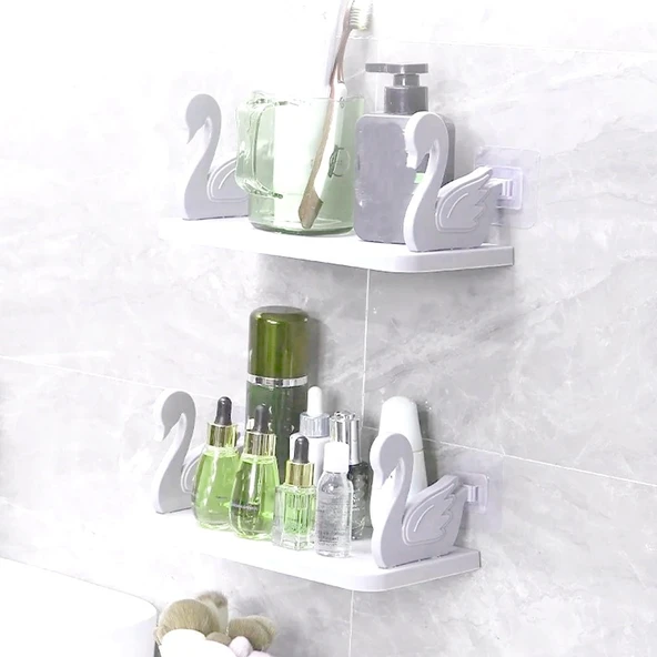 Kuğu Raf Baharatlık -Makyaj Malzeme Rafı Kendinden Yapışkanlı Banyo Mutfak Organizer  - 3