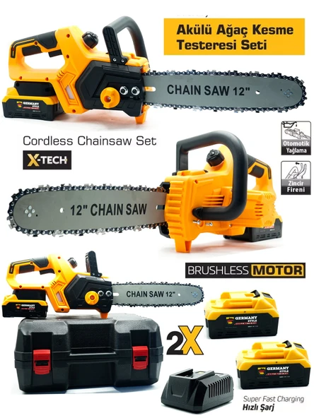 Germany Style PRO-X Çift Akülü 35 cm Palalı Ağaç Kesme Dal Budama Motoru Testere