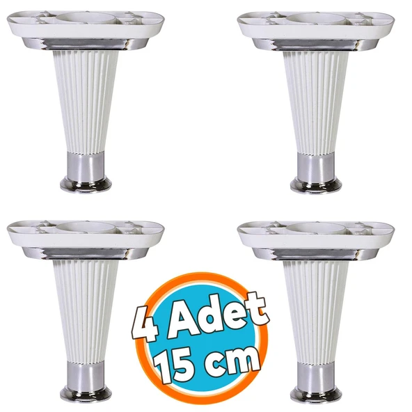 (4 ADET) Mobilya Kanepe Puf Sehpa TV Ünitesi Yükseltici Ayağı Beyaz Krom Baza Ayak 15 Cm ürün görseli