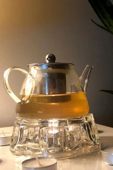 2’li Set Cam Demlik ve Cam Isıtıcı Süzgeçli Demlik 500 ml Bitki Çayı Demliği Borasilikat - 2