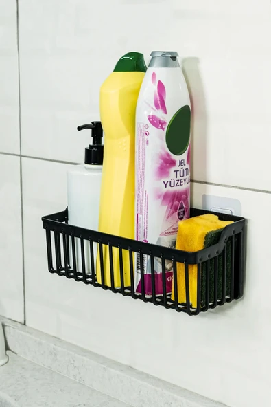 2 Li Plastik Yapışkanlı Askılı Mutfak- Banyo Rafı Düzenleyici Duş Şampuanlık - 4