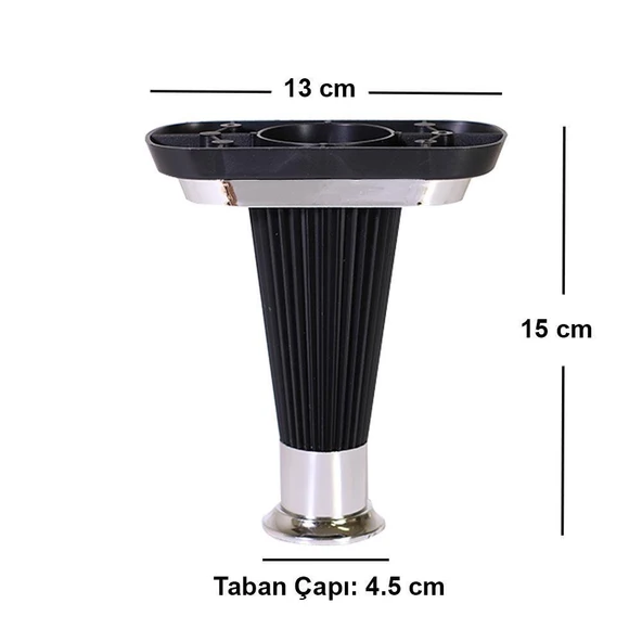 (4 ADET) Mobilya Kanepe Koltuk Ünite Ayağı 15 cm Siyah Krom Baza Ayak - Resim 3