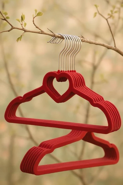 Efe Mark Premium Serisi 20'li Ekonomik Paket Kadife Kaydırmaz Elbise Kıyafet Askısı Kırmızı - Resim 4