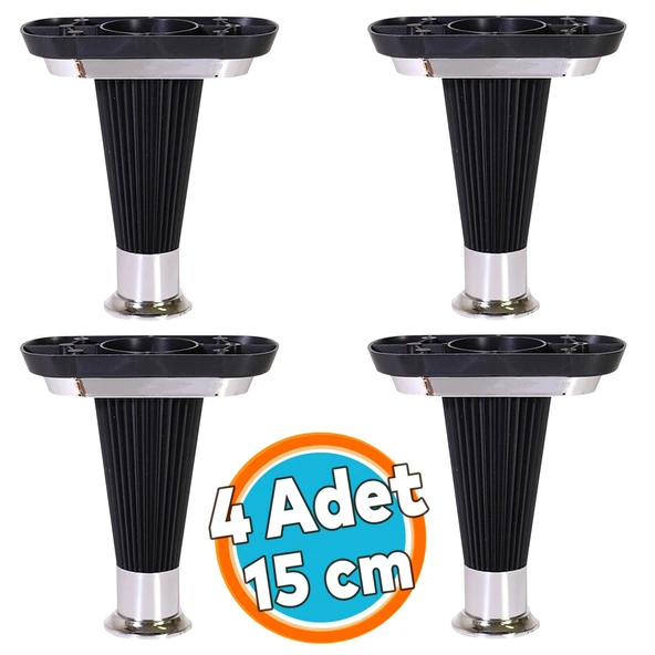 (4 ADET) Mobilya Kanepe Koltuk Ünite Ayağı 15 cm Siyah Krom Baza Ayak ürün görseli