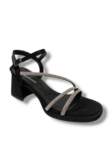 Erbay 488-25 Saten Kare Topuk Taşlı Kadın Sandalet - 4