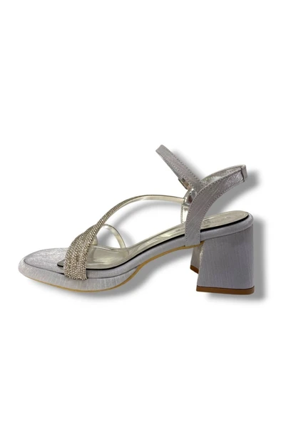 Erbay 488-25 Saten Kare Topuk Taşlı Kadın Sandalet - 9