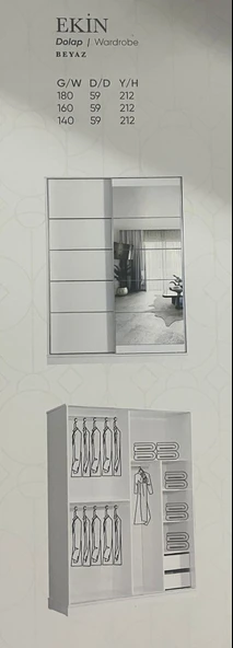 EKİN SÜRGÜLÜ DOLAP 180 CM - Resim 2