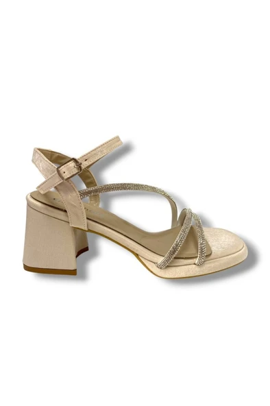 Erbay 488-25 Saten Kare Topuk Taşlı Kadın Sandalet - 2