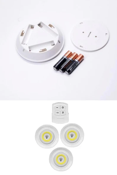 3lü Uzaktan Kumandalı Yapışkanlı Kablosuz Led Spot Lambalar - 5
