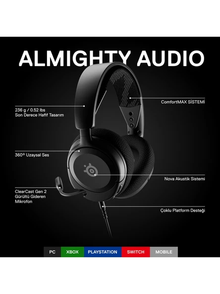 SteelSeries Arctis Nova 1 Multi-System Oyun Kulaklığı(VİTRİN ÜRÜNÜ) - 3