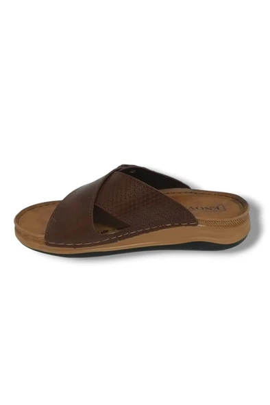 Enova E521-25 Baskı Deri Anatomik Çapraz Bant Tokalı Erkek Terlik - 3