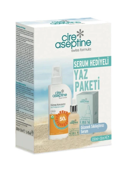 Cire Aseptine Güneş Koruyucu 50 SPF 200 ml + Gözenek Sıkılaştırıcı Serum 30 ml Kutu