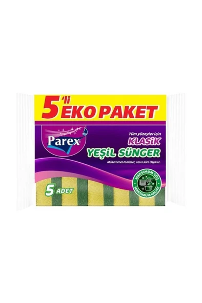 Parex Klasik Yeşil Sünger Düz 5li