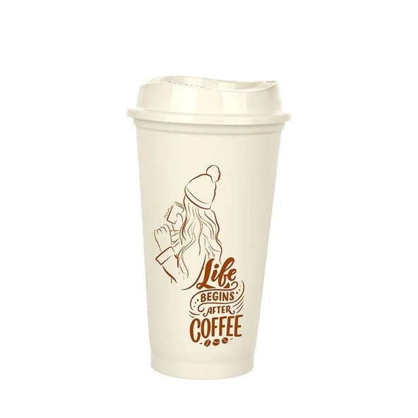 Kahve Bardağı - Kapaklı Krem 473 ml - 2