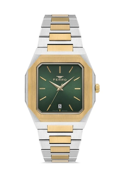 Ferro F11481AWT-D6 Quartz Çelik Altın/Gri Yeşil Kadran 39 mm Erkek Kol Saati