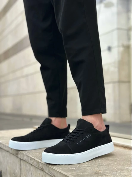 ET0104 Bağcıklı Siyah Süet Beyaz Taban Spor Klasik Erkek Ayakkabı ürün görseli