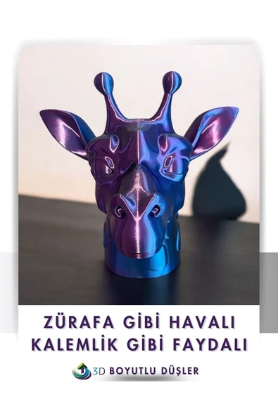 Zürafa Desenleriyle Süslenmiş, Göz Alıcı 3 Renkli Kalemlik 3d Baskı - 5