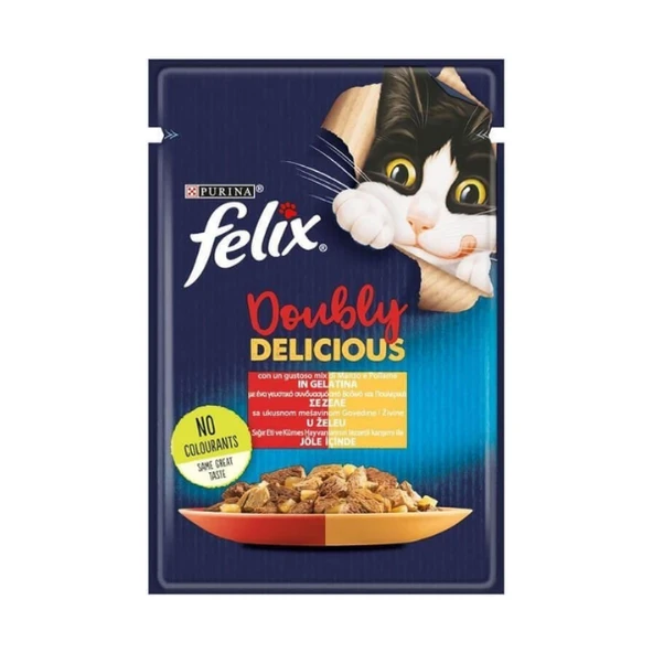 Felix Çifte Lezzet Sığır Etli&Tavuklu Kedi Maması 85 Gr
